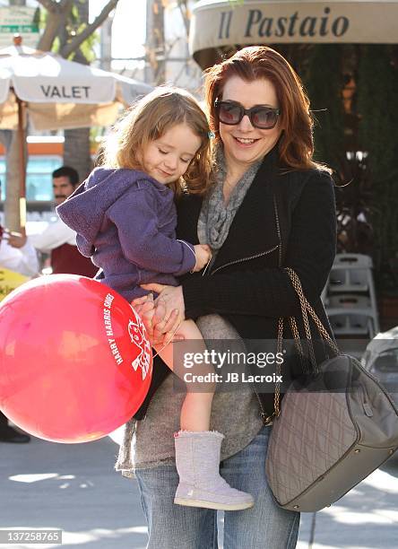 Alyson Hannigan and Satyana Marie Denisof are seen in Beverly Hills on January 17, 2012 in Los Angeles, California.