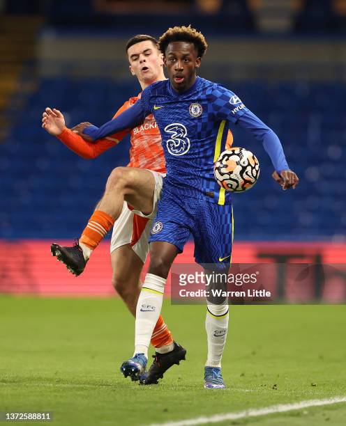 Luke Badley Morgan of Chelsea and Jake Daniels of Blackpool during the FA Youth Cup sixth round match between Chelsea and Blackpool at Stamford...