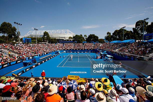 General view of Show Court 3 in the first round doubles match between Chris Guccione and Matthew Ebden of Australia against Mahesh Bhupathi and Rohan...