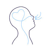 Breathing exercise, deep breath through nose for benefit and good work brain. Healthy yoga and relaxation. Vector outline illustration