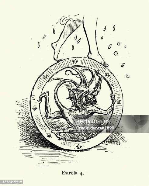devil, demon in fortunes wheel, medieval chivalric romance - demon stock illustrations