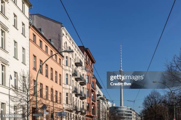 facades and television tower in berlin germany - tv tower berlin stock pictures, royalty-free photos & images