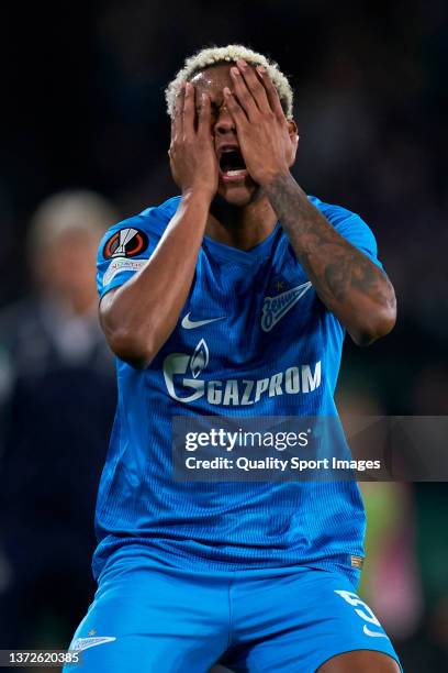 Wilmar Barrios of Zenit St. Petersburg reacts during the UEFA Europa League Knockout Round Play-Offs Leg Two match between Real Betis and Zenit St....