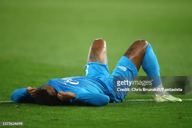 Wendel of Zenit St. Petersburg reacts at full-time following the UEFA Europa League Knockout Round Play-Offs Leg Two match between Real Betis and...