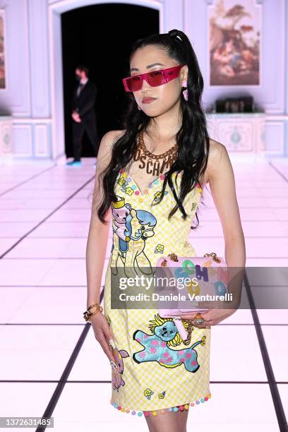 Jaime Xie is seen on the front row of the Moschino fashion show during the Milan Fashion Week Fall/Winter 2022/2023 on February 24, 2022 in Milan,...