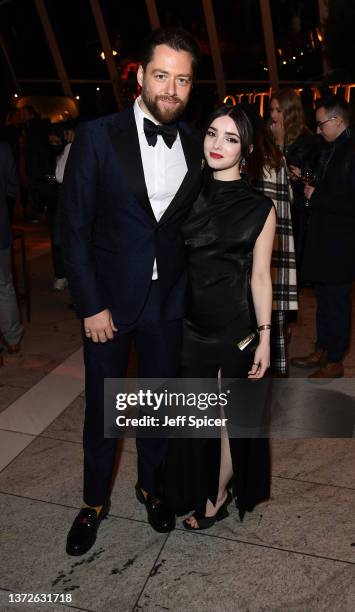 Richard Rankin and Jessica Reynolds attend the "Outlander" Season Six afterparty at The Sky Garden on February 24, 2022 in London, England.