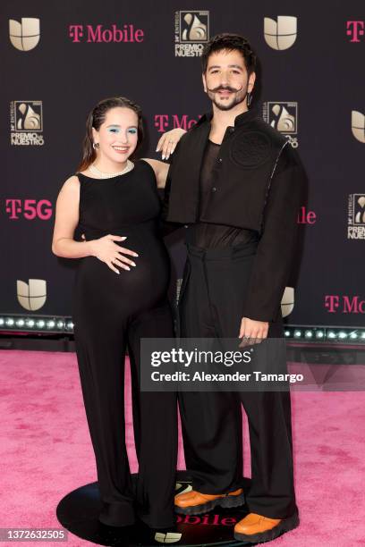 Evaluna Montaner and Camilo attend Univision's 34th Edition Of Premio Lo Nuestro a la Música Latina at FTX Arena on February 24, 2022 in Miami,...