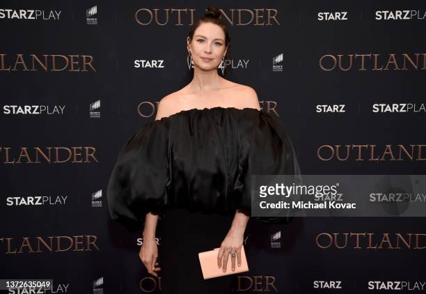Caitríona Balfe attends the "Outlander" Season Six Premiere at Four Seasons Hotel Los Angeles at Beverly Hills on February 24, 2022 in Los Angeles,...