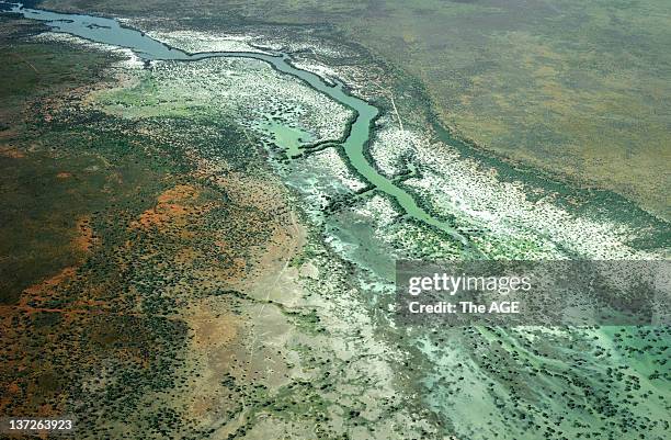 The Great Sandy Desert from the air after rain on September 6, 2011 in Australia.