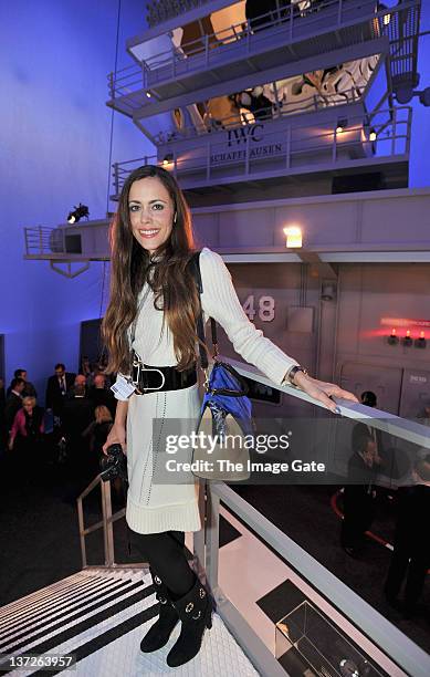 Sandra Bauknecht visits the IWC Schaffhausen booth during the 22nd SIHH High Jewellery Fair at the Palexpo Exhibition Hall on January 17, 2012 in...