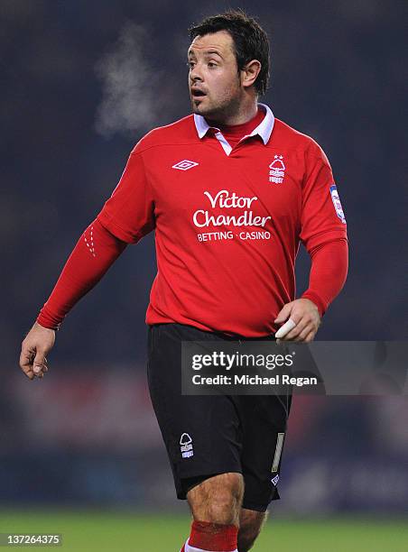 Andy Reid of Notts Forest looks on during the FA Cup Third Round Replay between Nottingham Forest and Leicester City at The King Power Stadium on...