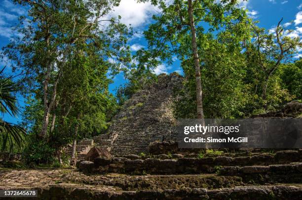 la iglesia pyramid, grupo cobá, cobá, quintana roo, mexico - pre columbian stock pictures, royalty-free photos & images