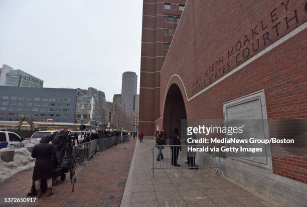 Photo shows media at the Moakley Courthouse during the trail of Dzhokhar Tsarnaev on Wednesday, March 04, 2015. Staff photo by Patrick Whittemore.