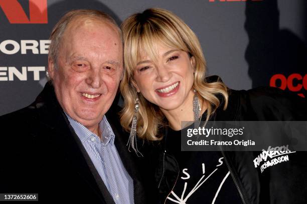 Dario Argento and Asia Argento attend the photocall of the movie "Occhiali Neri" at Cinema Adriano on February 25, 2022 in Rome, Italy.