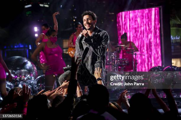 In this image released on February 24 Sebastián Yatra performs during Univision's 34th Edition Of Premio Lo Nuestro a la Música Latina at FTX Arena...