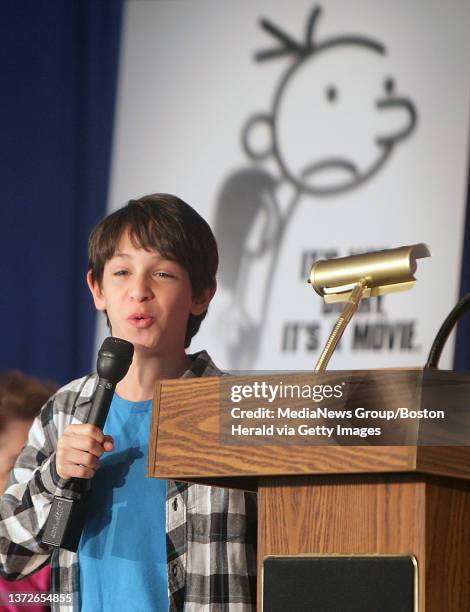 Diary of a Wimpy Kid author Jeff Kinney and movie stars Zachary Gordon and Robert Capron meet fans at the Higginson-Lewis school in Roxbury. Pictured...