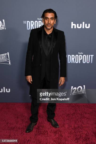Naveen Andrews attends the premiere of Hulu's "The Dropout" at DGA Theater Complex on February 24, 2022 in Los Angeles, California.