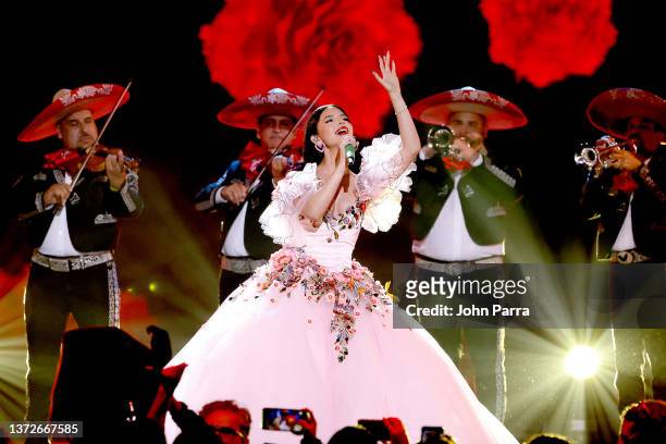 Ángela Aguilar performs during Univision's 34th Edition Of Premio Lo Nuestro a la Música Latina at FTX Arena on February 24, 2022 in Miami, Florida.