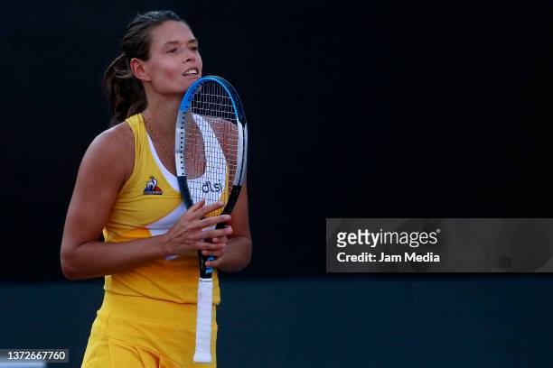 Chloe Paquet of France looks on during a match between Chloe Paquet of France and Sloane Stephens of United States as part of day 4 of the AKRON WTA...