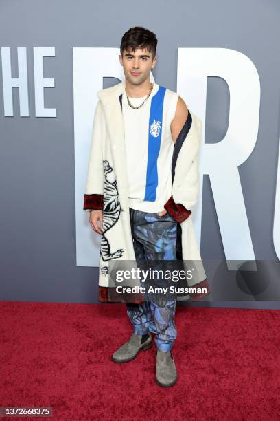 Max Ehrich attends the premiere of Hulu's "The Dropout" at DGA Theater Complex on February 24, 2022 in Los Angeles, California.