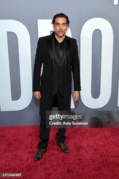 Naveen Andrews attends the premiere of Hulu's "The Dropout" at DGA Theater Complex on February 24, 2022 in Los Angeles, California.