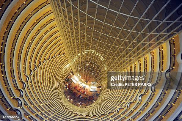 This photo taken on January 17, 2011 from the Jin Mao Tower in the financial district of Pudong shows the Grand Hyatt hotel which occupies 34 floors...