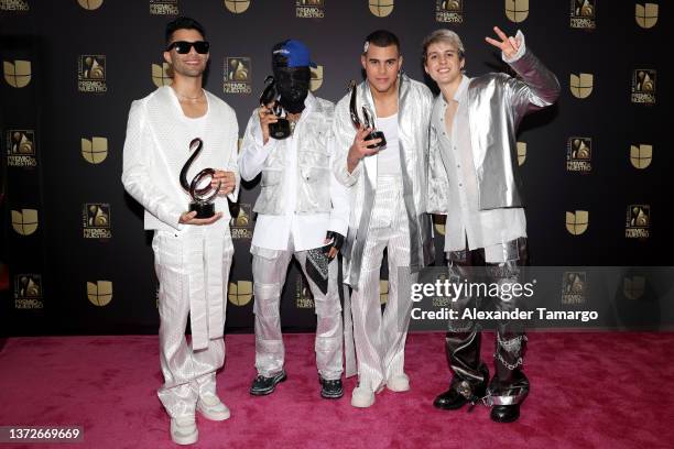 Erick Brian Colón, Richard Camacho, Zabdiel De Jesús, and Christopher Vélez of CNCO attend Univision's 34th Edition Of Premio Lo Nuestro a la Música...