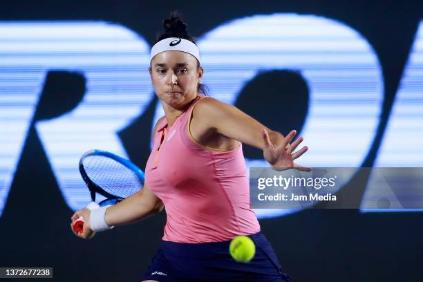 Caroline Dolehide of United States hits a forehand during a match between Caroline Dolehide of United States and Daria Saville of Australia as part...