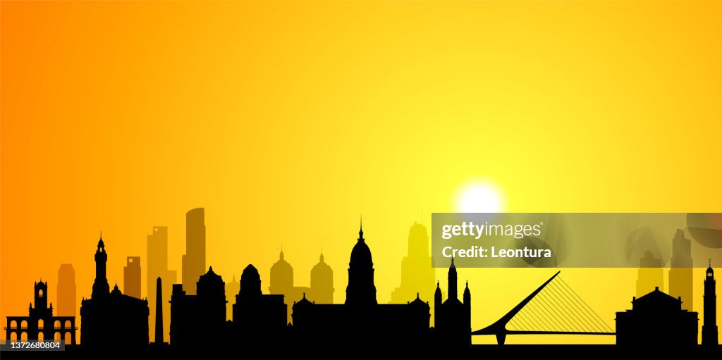 Buenos Aires Skyline Silhouette (All Buildings Are Complete, Moveable and Highly Detailed)