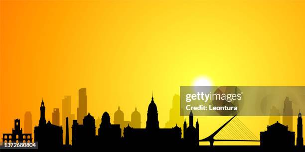 buenos aires skyline silhouette (all buildings are complete, moveable and highly detailed) - buenos aires plaza de mayo stock illustrations