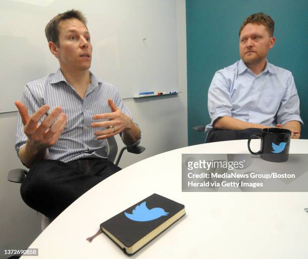 Interview subject V.P. Engineering Alex Roetter speaks during interview inside Twitter's office as S.V.P. Engineering Chris Fry on Wednesday, March...