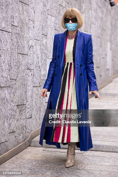 Anna Wintour is seen ahead of the Max Mara fashion show during the Milan Fashion Week Fall/Winter 2022/2023 on February 24, 2022 in Milan, Italy.