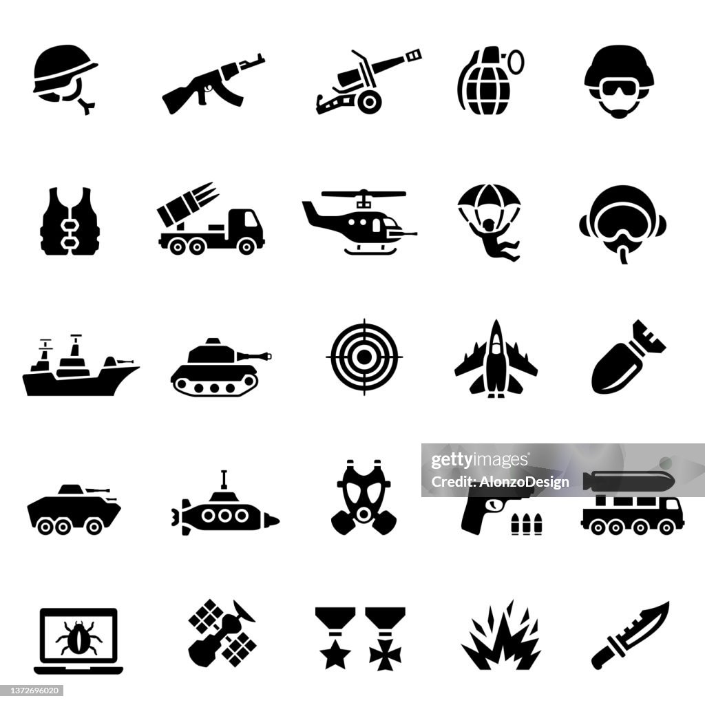 Conjunto de iconos negros militares.