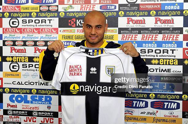 Jonathan Cicero Moreira, a new player of Parma FC poses during a press conference on January 18, 2012 in Collecchio, Italy.