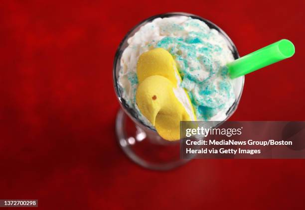 Beth Herron beverage manager at the Rosebud American Kitchen & Bar's marshmallow peep milkshake. Wednesday, March 23, 2016. Staff Photo by Matt West.