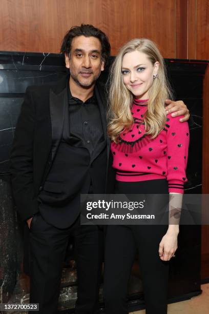 Naveen Andrews and Amanda Seyfried attend the after party for the premiere of Hulu's "The Dropout" on February 24, 2022 in Los Angeles, California.