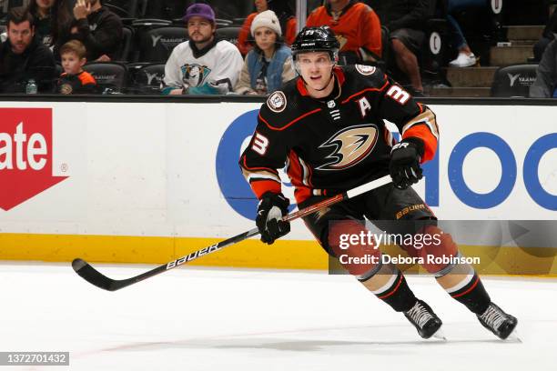 Jakob Silfverberg of the Anaheim Ducks skates during the game against the San Jose Sharks at Honda Center on February 22, 2022 in Anaheim, California.