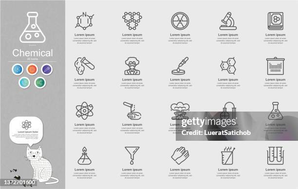 chemical line icons content infographic - chemical process icon stock illustrations