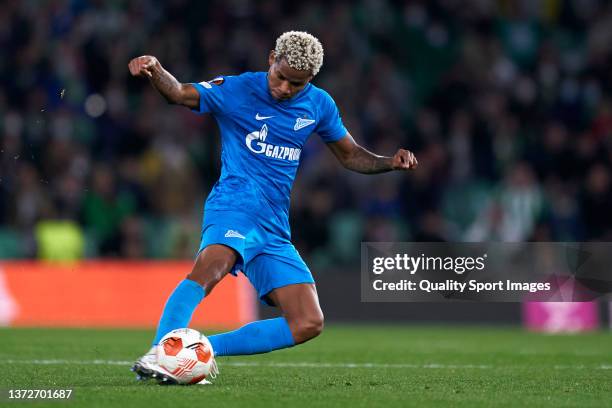 Wilmar Barrios of Zenit St. Petersburg passes the ball during the UEFA Europa League Knockout Round Play-Offs Leg Two match between Real Betis and...