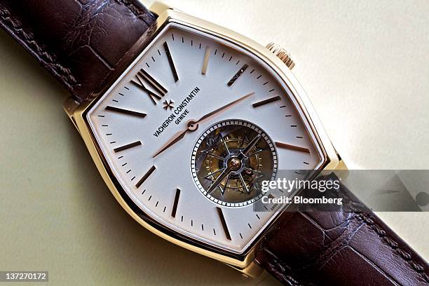 Malte Tourbillon wristwatch by Vacheron Constanin, a watchmaking unit of Cie. Financiere Richemont SA, is arranged for a photograph during the Salon...