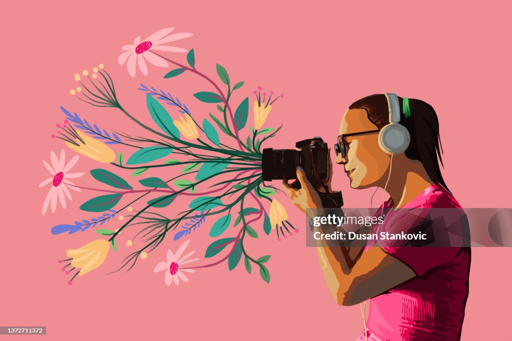 Spring And Camera My Photo Camera Creates Best Pictures Of Spring High-Res Vector Graphic ...
