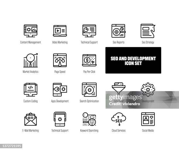 seo and development line icons - content management system stock illustrations