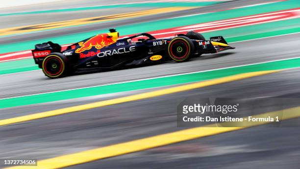 Max Verstappen of the Netherlands driving the Oracle Red Bull Racing RB18 during Day Three of F1 Testing at Circuit de Barcelona-Catalunya on...