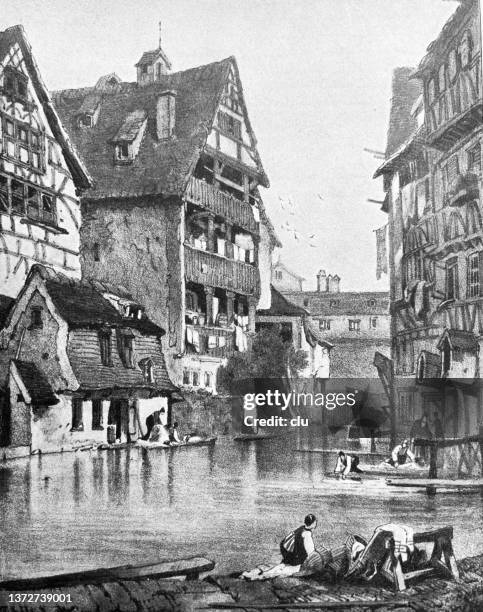 ulm 1821, at the blau creek - blau stock illustrations