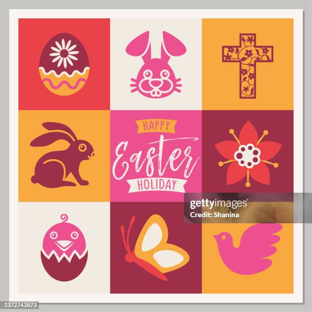 easter holidays square greeting card - easter cross stock illustrations