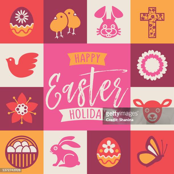 easter holidays square banner - easter egg icon stock illustrations