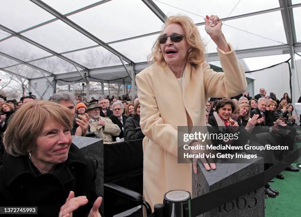 Joan Kennedy, former wife of the late Ted Kennedy stands up to applauses during the dedication ceremony of the Edward M. Kennedy Institute for the...