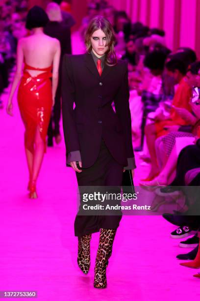 Model walks the runway at the Sportmax fashion show during the Milan Fashion Week Fall/Winter 2022/2023 on February 25, 2022 in Milan, Italy.