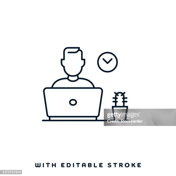 bildbanksillustrationer, clip art samt tecknat material och ikoner med work from home line icon design - skrivbord