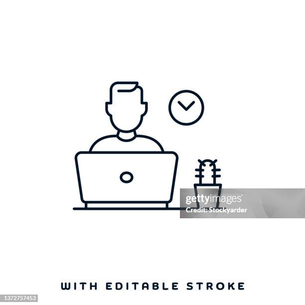 work from home line icon design - laptop outline stock illustrations